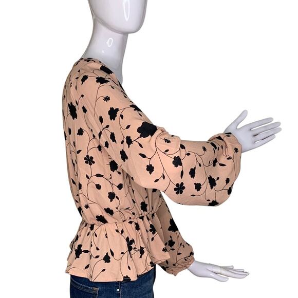 Sienna Sky Blouse Long Sleeve Peplum Dusty Rust Pink/Black Floral Print Size M - Picture 5 of 10